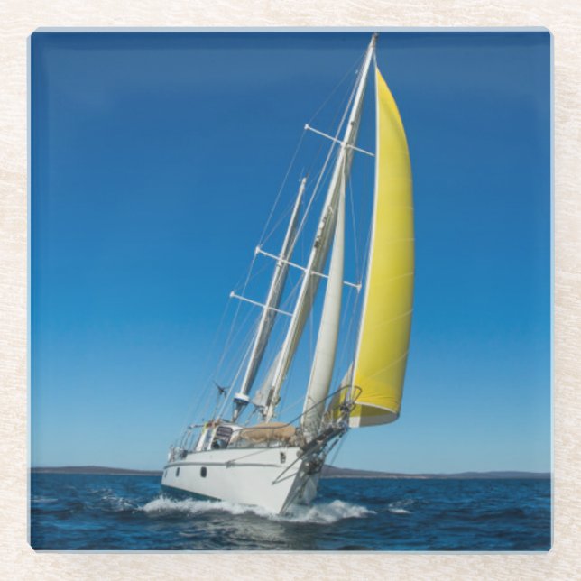 Yacht Sailing | South Australia Glass Coaster (Front)