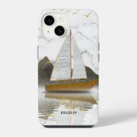 Yacht Sailing Stylish Modern Gold Marble Name