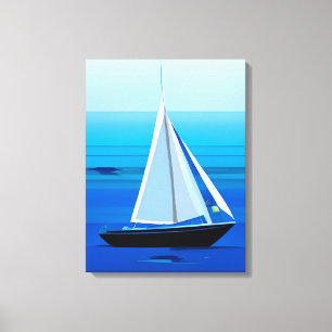 Yacht Under Sail, Cobalt Blue Canvas Print