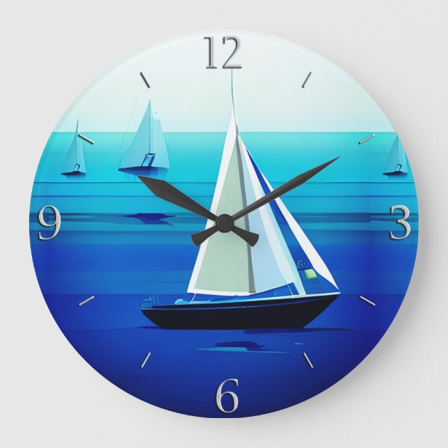 Yacht Under Sail, Cobalt Blue    Large Clock (Front)