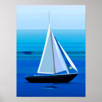 Yacht Under Sail, Cobalt Blue
