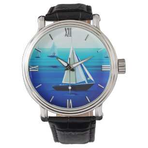 Yacht Under Sail, Cobalt Blue    Watch