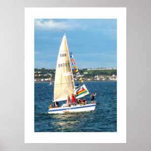 Yacht with flags Jersey Poster