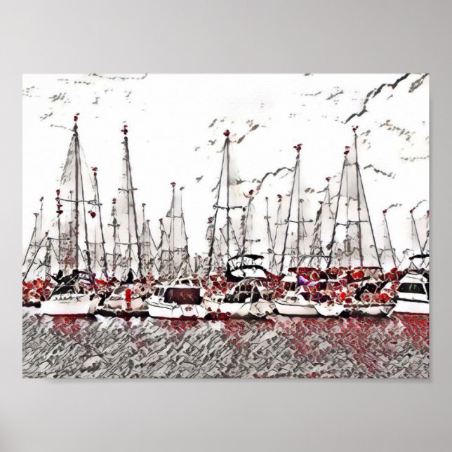 Yachts in Black & Red Poster (Front)