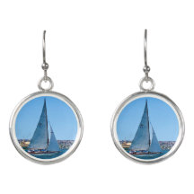 Yachts Sailing Ocean Round Silver Drop Earrings