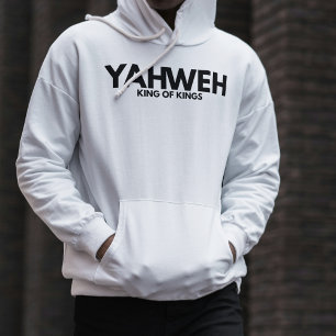"YAHWEH" Cross White Christian Minimalist Hoodie