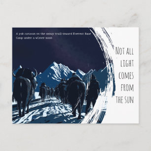 Yak Caravan Moonlit Everest Trail Motivational Postcard