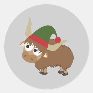 Yak Christmas Elf Classic Round Sticker