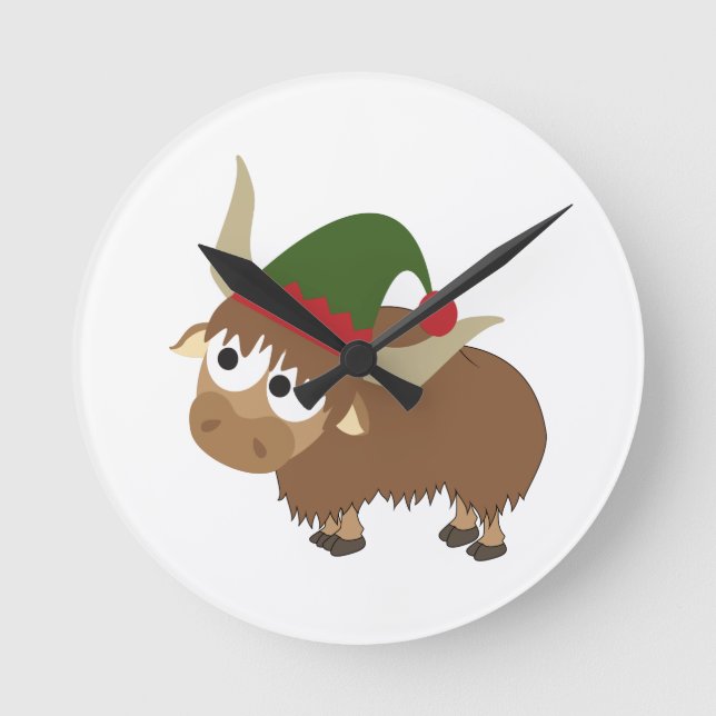 Yak Christmas Elf Round Clock (Front)
