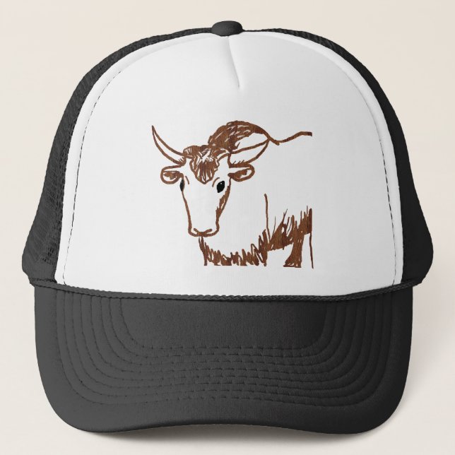 Yak drawing outline, woodgrain texture trucker hat (Front)