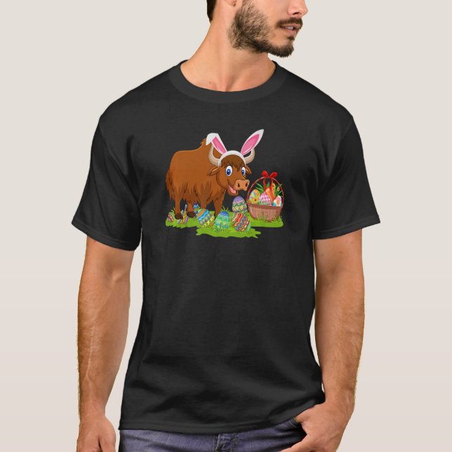 Yak Easter Egg Hunting Bunny Yak Easter Sunday T-Shirt (Front)