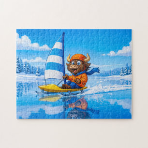 Yak Ice Sailing on a Frozen Winter Lake Jigsaw Puzzle