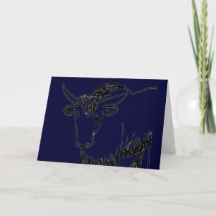 Yak outline in black , cartoon ish bison buffalo holiday card