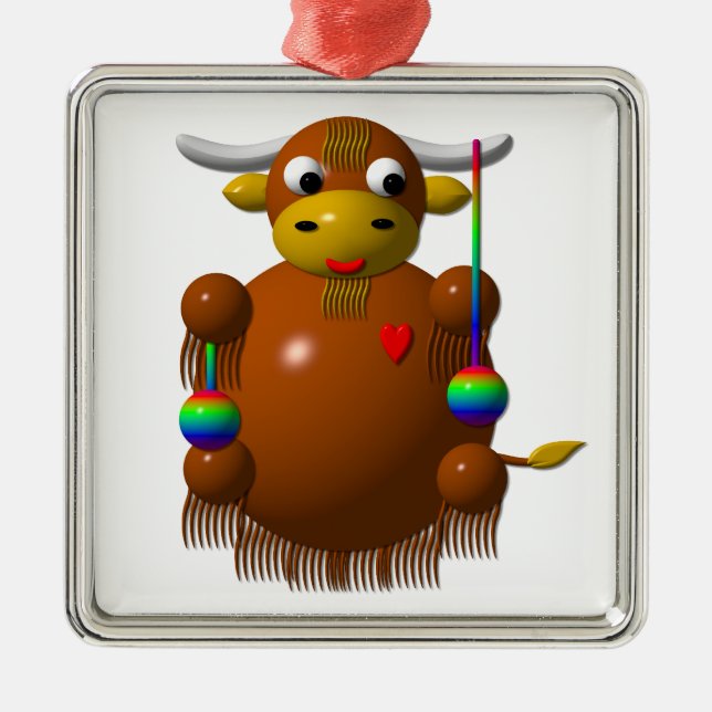 Yak playing with Yo-Yos Metal Tree Decoration (Front)