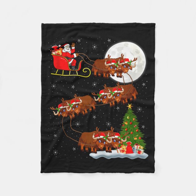 Yak Santa Sleigh Flying Funny Magical Christmas Ta Fleece Blanket (Front)