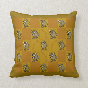 Yak, yak, yak. Cartoon yak on a pillow. Cushion