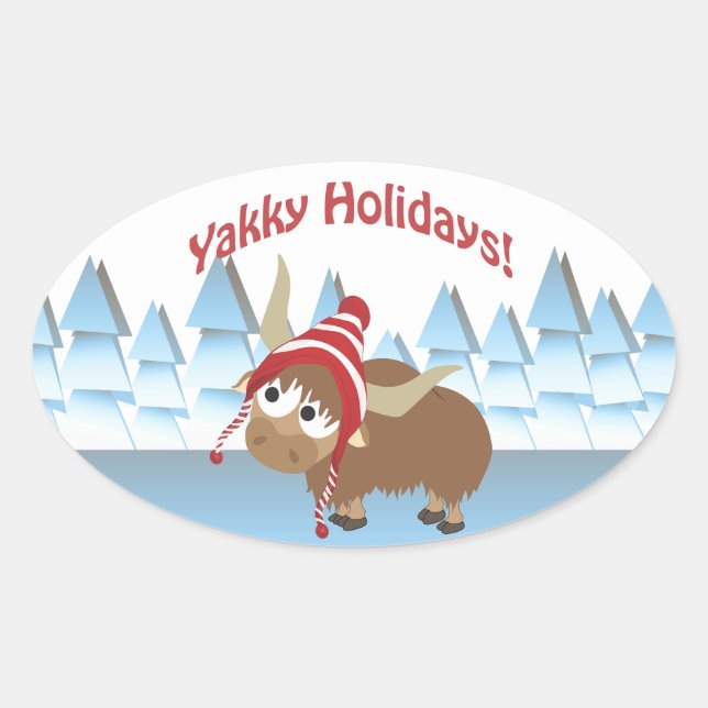 Yakky Holidays! Winter Scene Oval Sticker (Front)