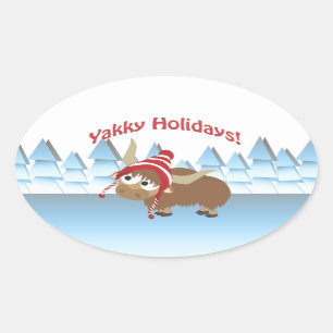 Yakky Holidays! Winter Scene Oval Sticker