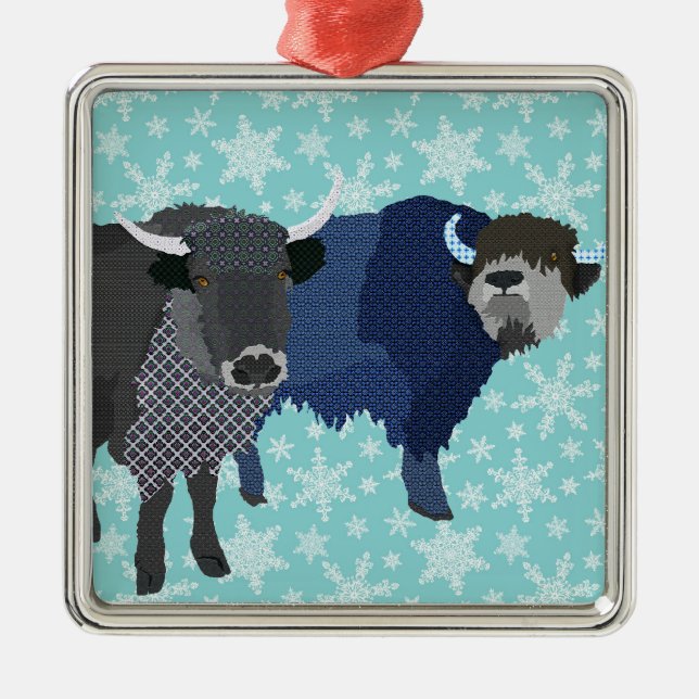 Yaks Blue Christmas Ornament (Front)