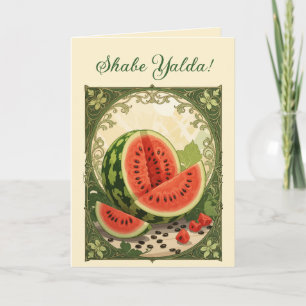 Yalda Watermelon Persian Winter Solstice Symbolism Holiday Card