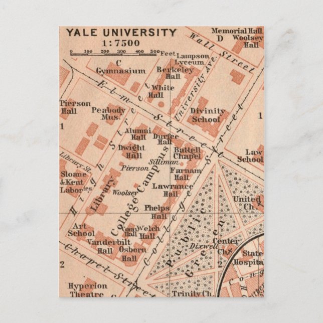 Yale University Map Postcard (Front)