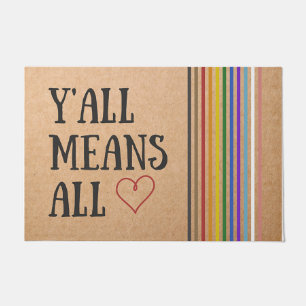 Y'all Means All Mat, Colourful Heart Doormat