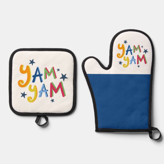 Yam Yam Black Country Apron Oven Mitt & Pot Holder Set (Front)