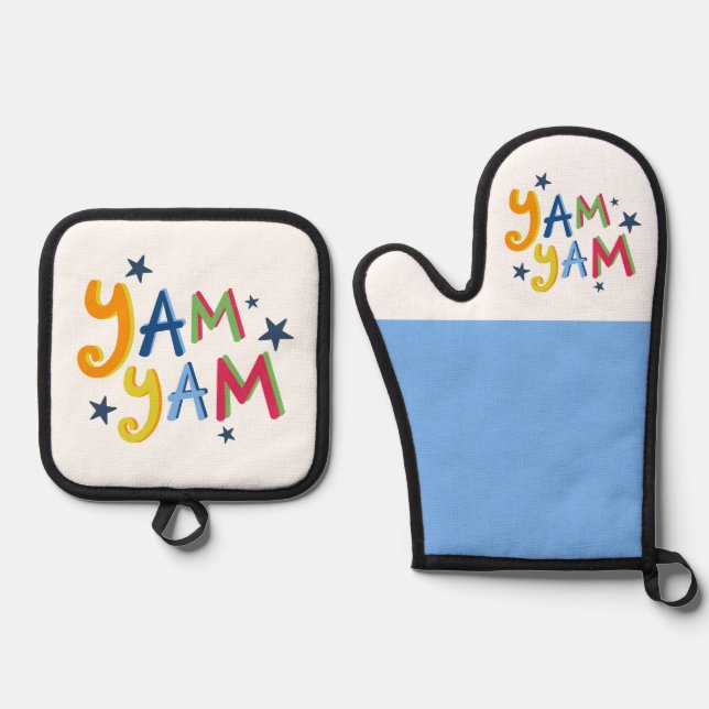 Yam Yam Black Country Apron Oven Mitt & Pot Holder Set (Front)