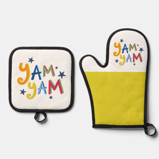 Yam Yam Black Country Apron Oven Mitt & Pot Holder Set (Front)