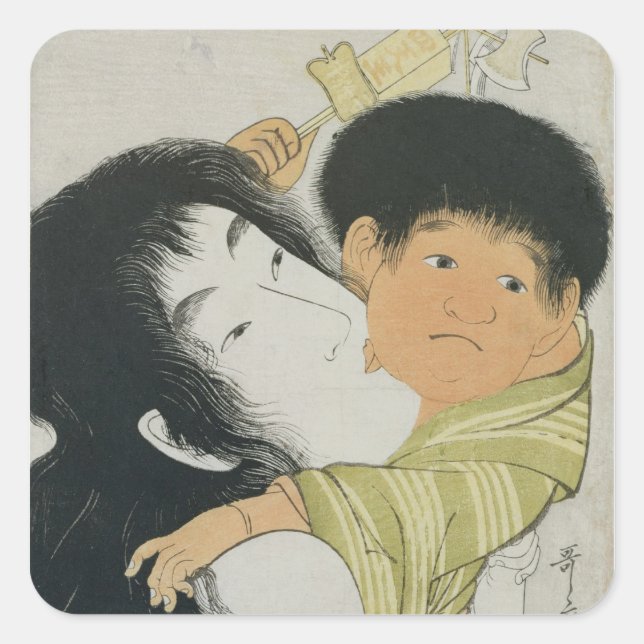 Yama-Uba and Kintoki Square Sticker (Front)