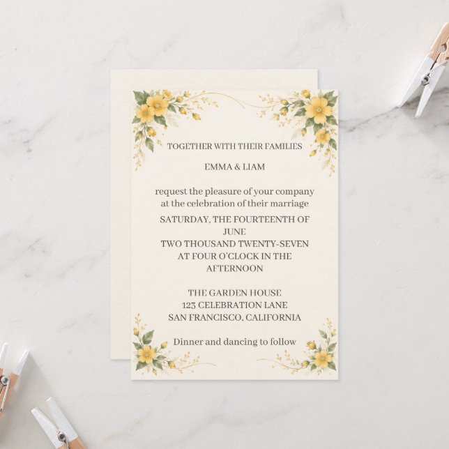 Yamabuki Wedding Invitation (Front/Back In Situ)