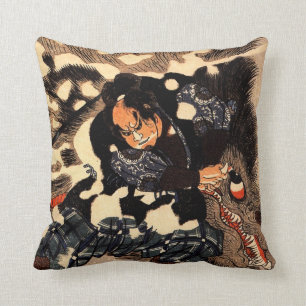 Yamamoto Kansuke fighting a giant boar Cushion