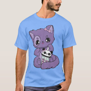 Yami Kawaii Pastel Goth Cute Black Cat With Boba M T-Shirt