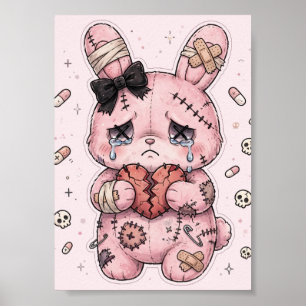 Yami Kawaii Sad Bunny Poster Pastel Goth Wall Art