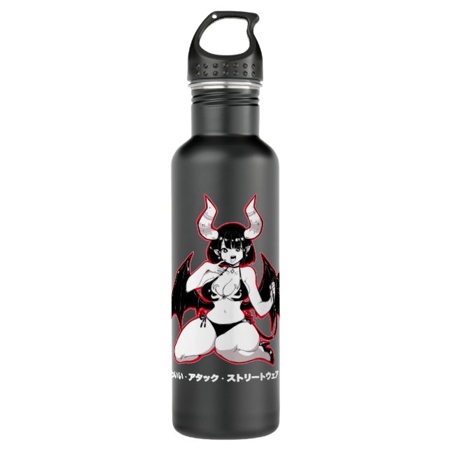 Yandere Succubus Kawaii Japanese Anime Pullover Ho 710 Ml Water Bottle (Front)
