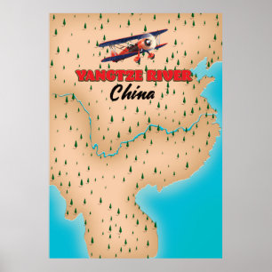Yangtze river China map poster