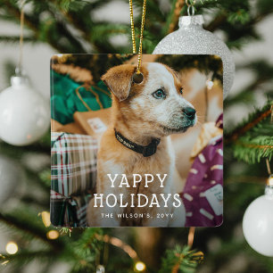 Yappy Holidays Cute Puppy Dog Christmas Ceramic Ornament