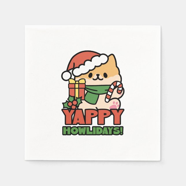 Yappy Howlidays - Cute Christmas Dog Cartoon Napkin (Front)