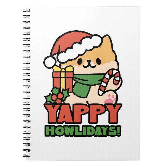 Yappy Howlidays - Cute Christmas Dog Cartoon Notebook (Front)