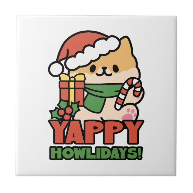 Yappy Howlidays - Cute Christmas Dog Cartoon Tile (Front)