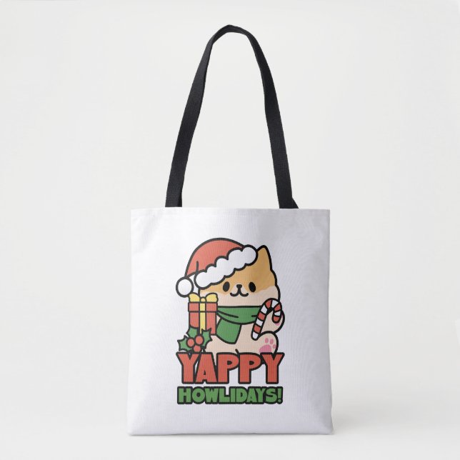 Yappy Howlidays - Cute Christmas Dog Cartoon Tote Bag (Front)