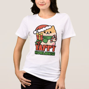 Yappy Howlidays - Cute Christmas Dog Cartoon Tri-Blend Shirt
