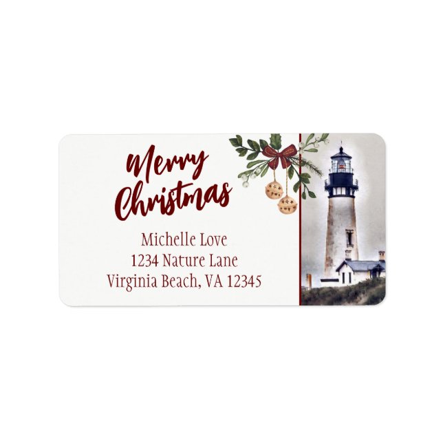 Yaquina Head Lighthouse Merry Christmas Address Label (Front)