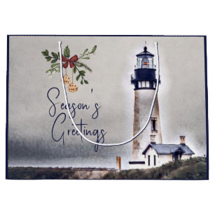 Yaquina Head Lighthouse Season's Greetings Holiday Large Gift Bag