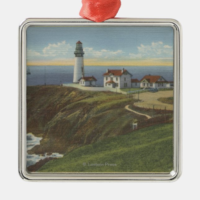 Yaquina Light House on Yaquina Head Metal Tree Decoration (Front)