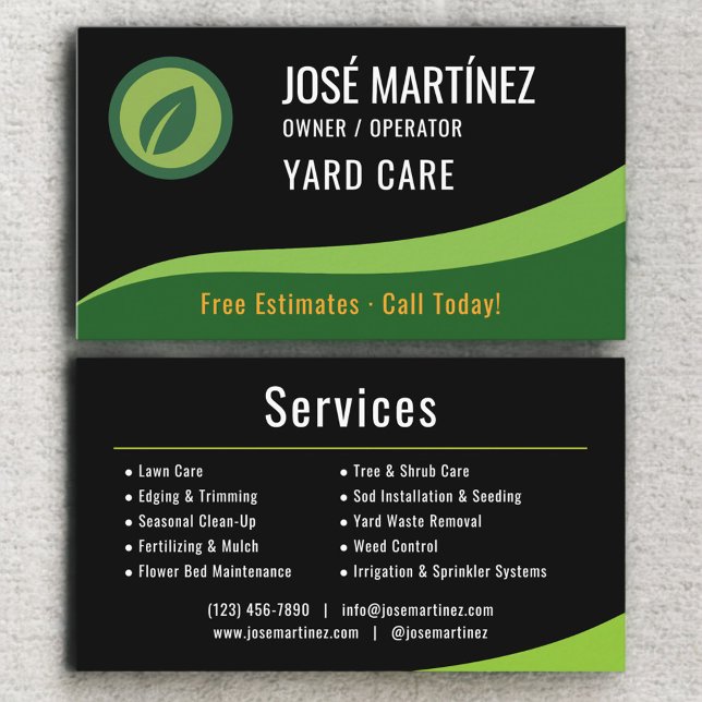 Yard Care Black Green  Business Card (Creator Uploaded)