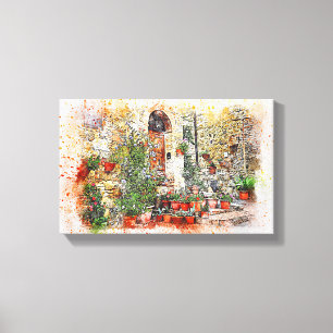 Yard Garden Flower Door Window Pot Stone Canvas Print