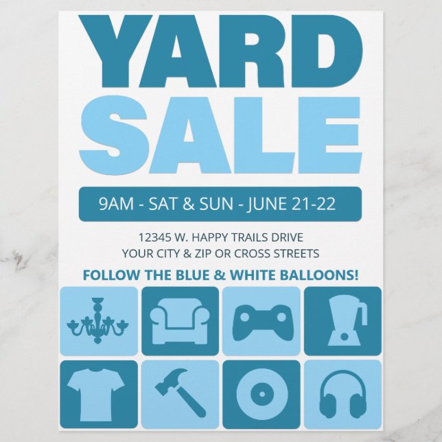 Yard Sale Flyer Template (Aqua Blue) (Front)