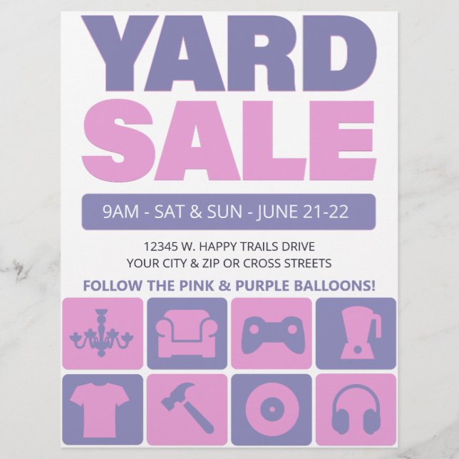 Yard Sale Flyer Template (PINK & LAVENDER) (Front)
