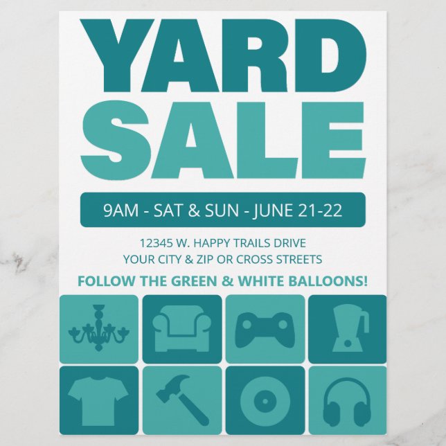 Yard Sale Flyer Template (Teal) (Front)